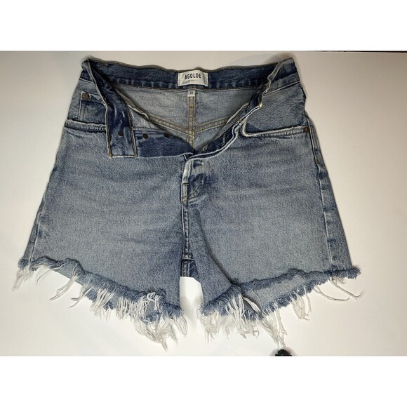 Agolde Jaden High Rise Cut Off Button Fly Distressed Denim Jean Shorts Sz 24 - Picture 2 of 6